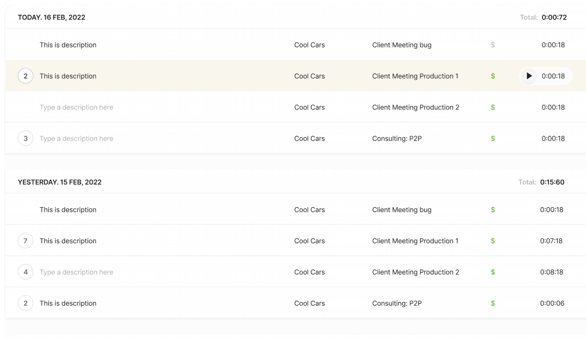 Track billable hours across multiple projects and clients with task-level detail